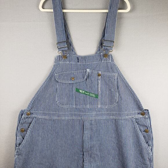 Key Size 48x32 Railroad Stripe Bib Overalls Blue White Farmer Chore Workwear - Picture 2 of 14